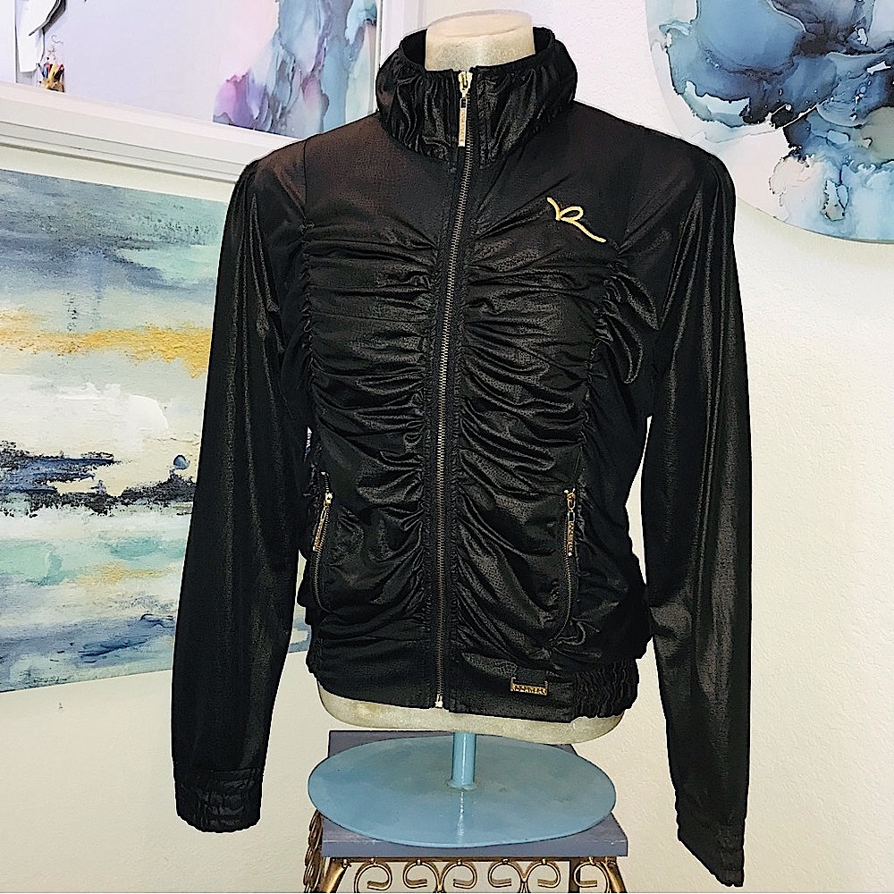 Vintage Y2K Black Satin ROCAWEAR light Jacket  Windbreaker Urban Beyoncé